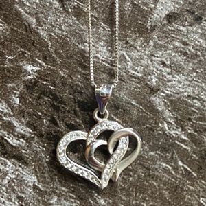 Sterling silver and diamond double heart necklace